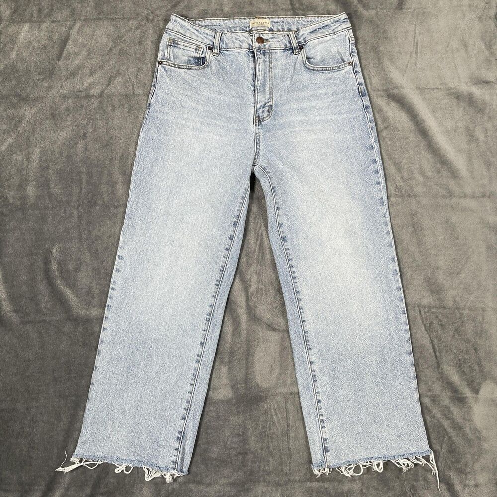 Oliver Logan Jeans Womens 30 Blue Light Wash High Rise Straight Crop Raw Hem